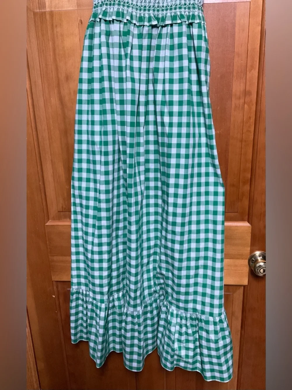 Kate Spade Gingham check Smocked-Bodice Maxi Dress in Wintergreen Sz medium NWT - Picture 6 of 12